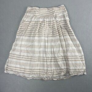 Democracy Tan & White Striped Smocked Waist Knee Length Skirt with Pockets